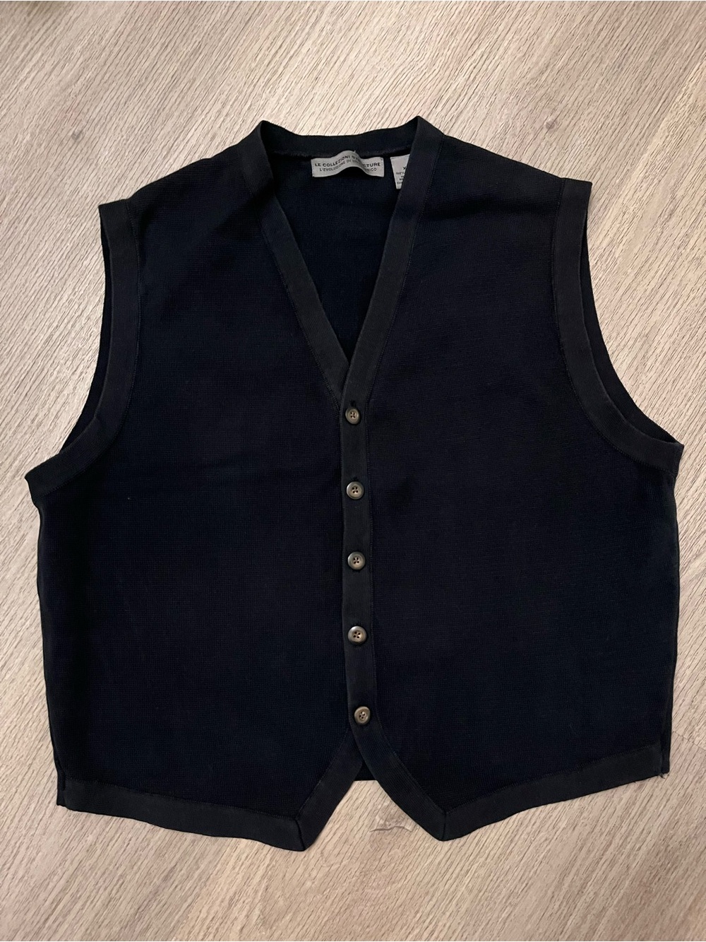 Le Collezioni Structure Men's Black Button Sweater Vest Cotton Classic